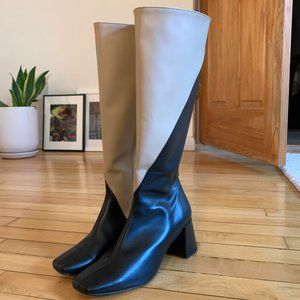 ALOHAS Chalk Black and Beige Vegan Leather Boots